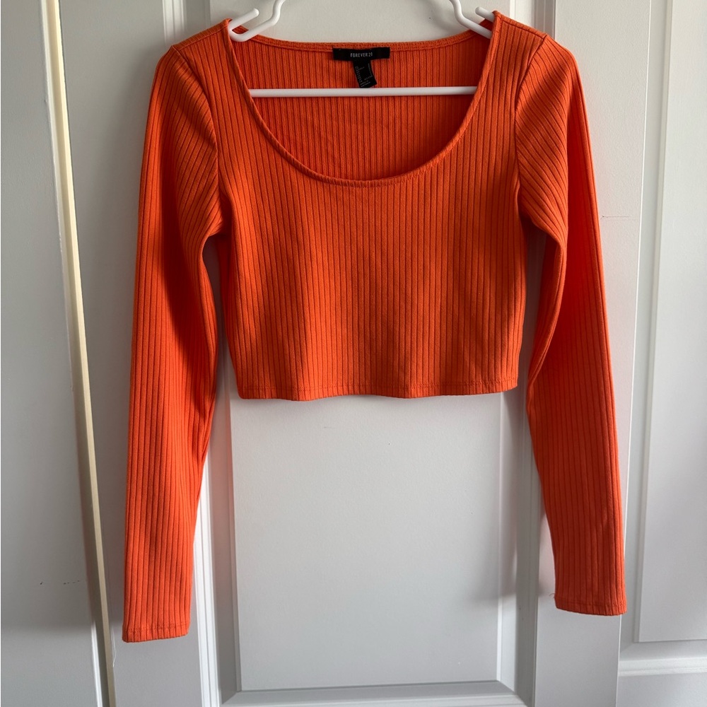 Forever 21 Red Orange Ribbed Crop Blouse
